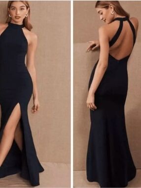 Bhldn High Neck Halter Slit Formal Wedding Guest Cocktail Bridesmaid Maxi Dress